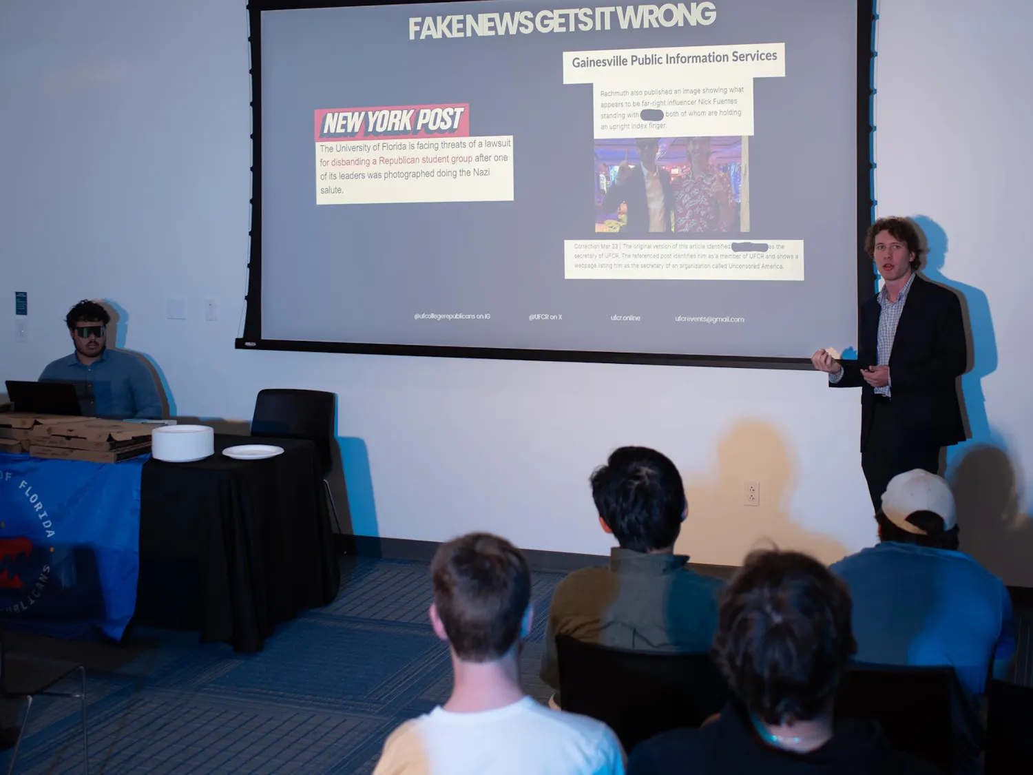 President of UF College Republicans Michael Andre speaks about recent events, Tuesday, March 24, 2026, in Gainesville, Fla.