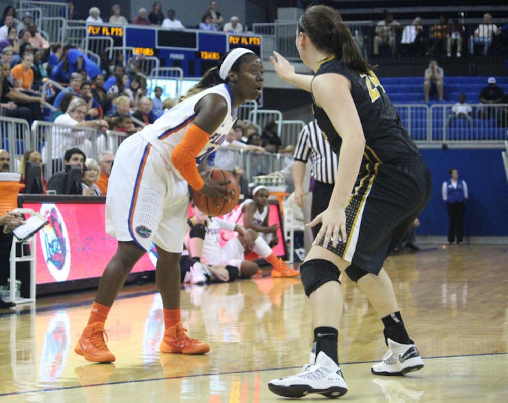 <p>Jaterra Bonds looks to pass the ball during Florida’s 81-76 loss against Missouri on Feb. 20 in the O’Connell Center. UF will start the NCAA Tournament against Dayton on Sunday.</p>