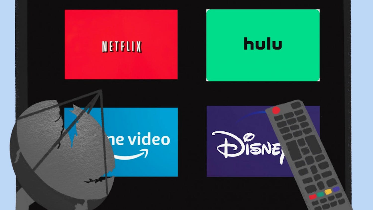 Graphic of streaming services and satellite.