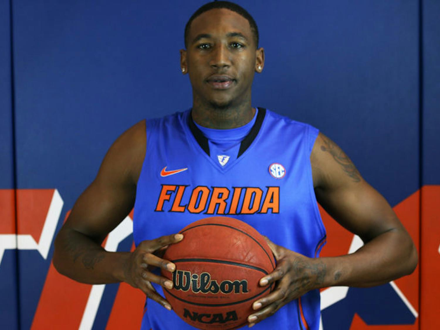 Damontre Harris poses during Florida’s basketball media day. Harris was dismissed from the team on Dec. 21. Billy Donovan said Harris was re-enrolled at UF this semester and has a possibility of returning to the team after this season.