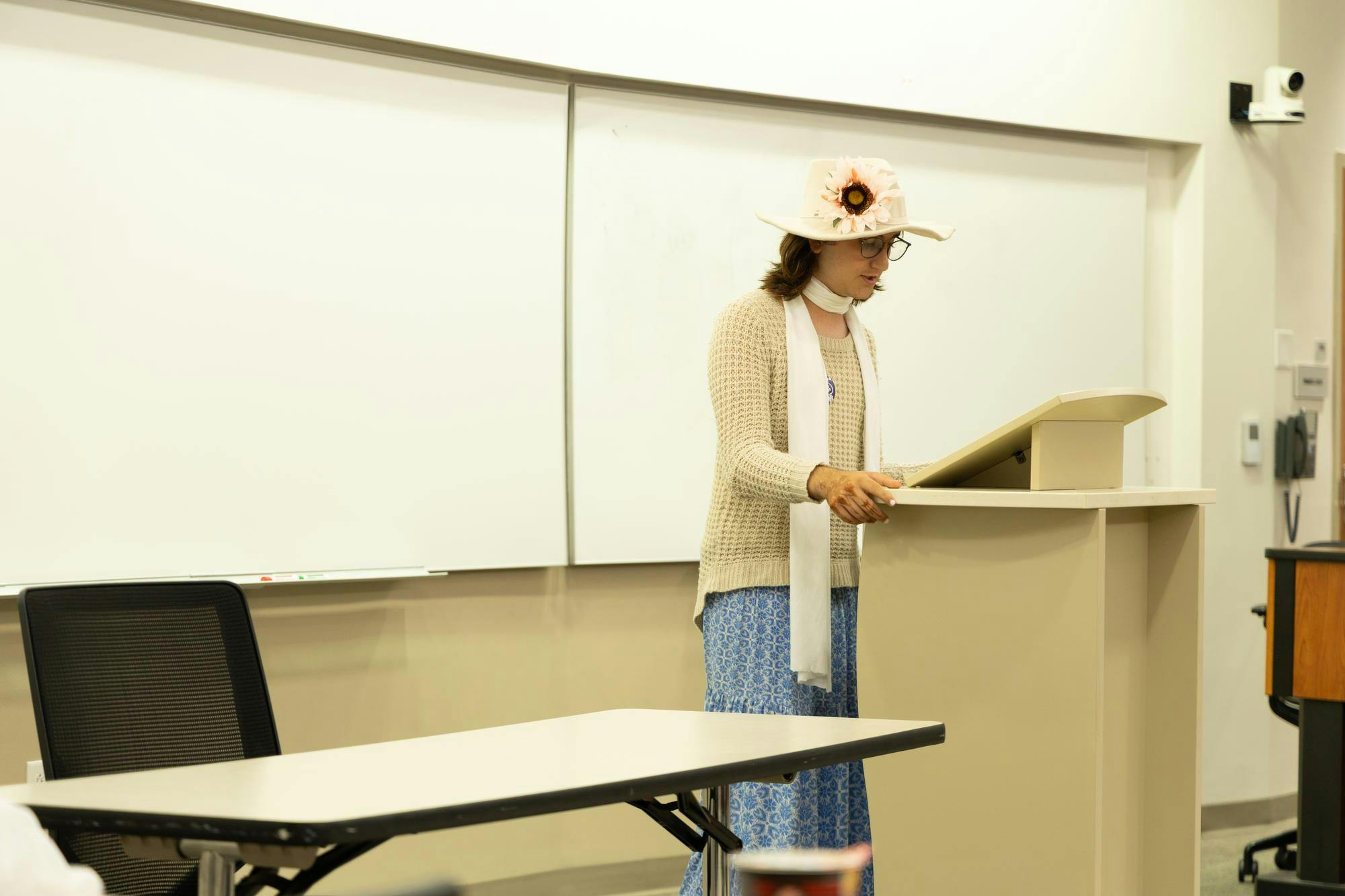 Kayla Arora speaks to the UF Elections Committee during a hearing for the election violations complaint filed against Vision Party at the University of Florida Levin College of Law, Monday, Oct. 5, 2026 in Gainesville, Fla.