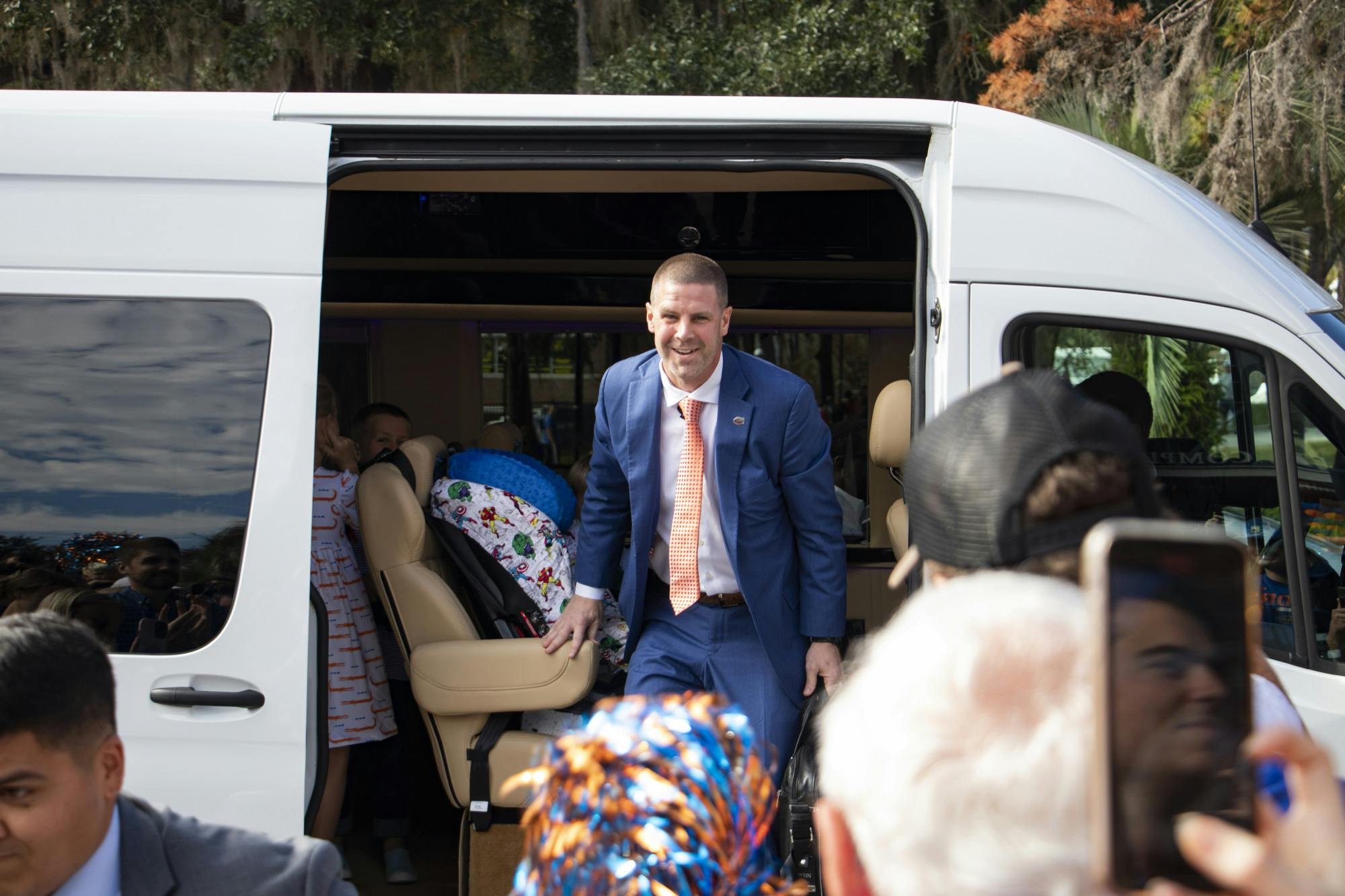 Florida Football Coach Billy Napier arrives with his family at Ben Hill Griffin Stadium for his first day on the job on Sunday, Dec. 5, 2021.
