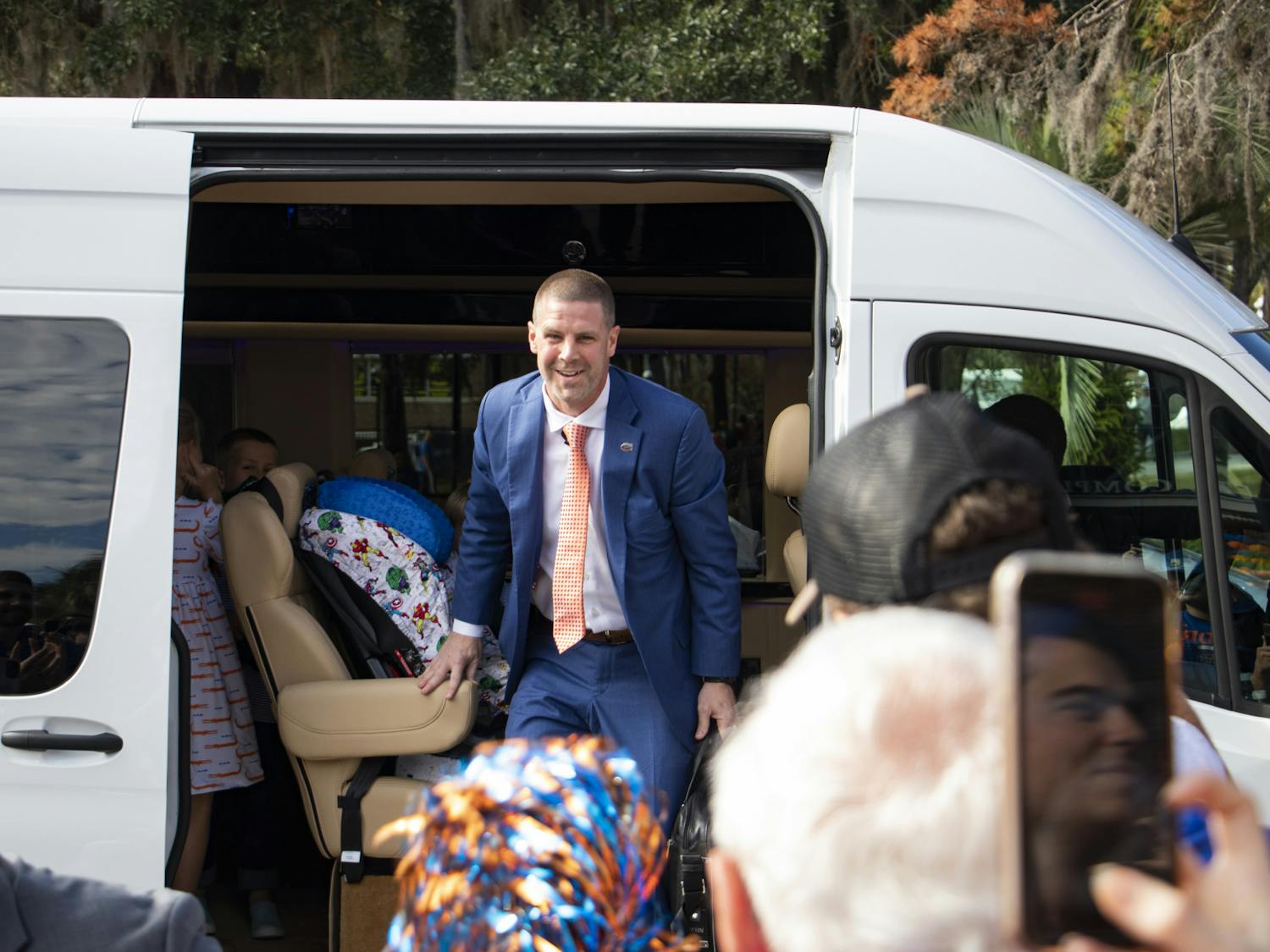 Florida Football Coach Billy Napier arrives with his family at Ben Hill Griffin Stadium for his first day on the job on Sunday, Dec. 5, 2021.
