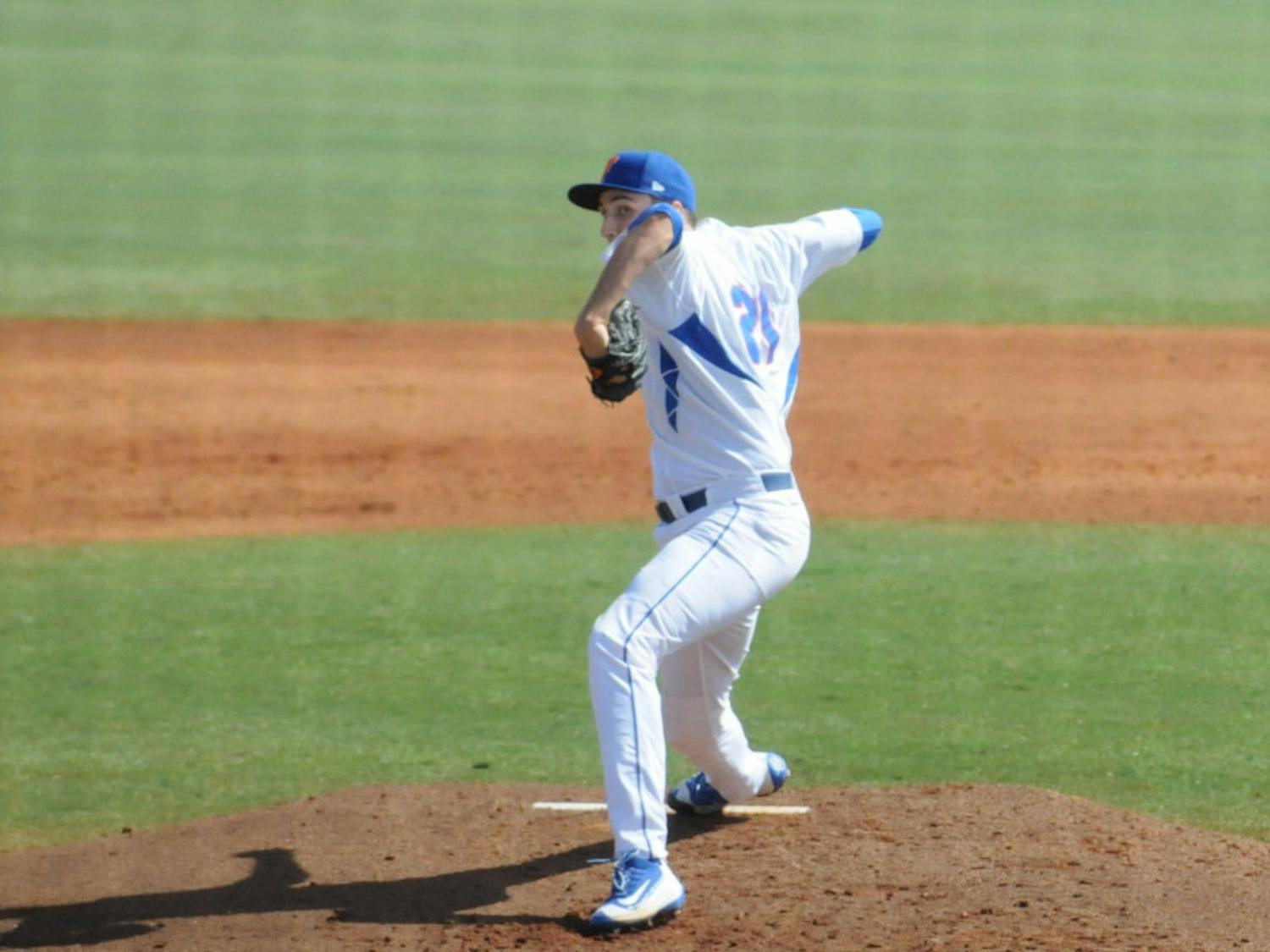 Alex Faedo pitches during Florida's 12-3 win against Florida Gulf Coast on Feb. 21, 2016, at McKethan Stadium.