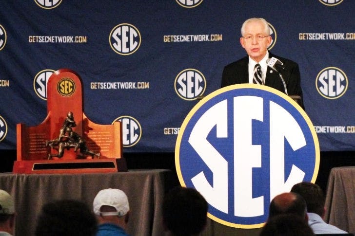 Southeastern Conference comissioner Mike Slive give the opening speech of the SEC Media Days on Monday in Hoover, Ala.