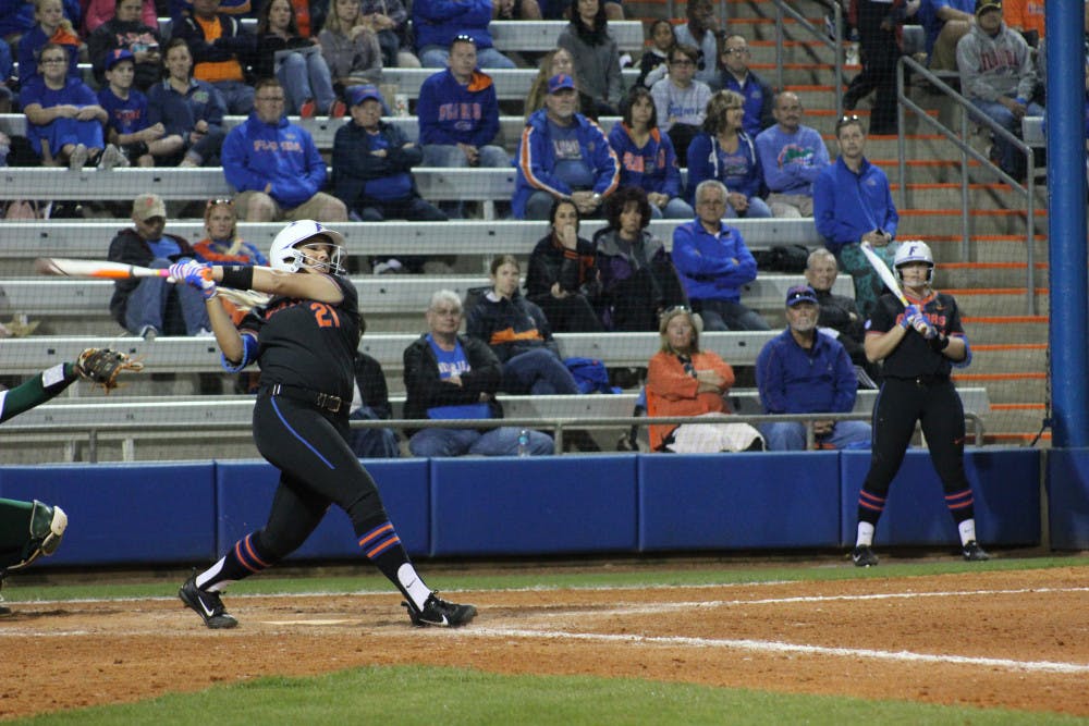 <p>Kayli Kvistad hit a home run against Missouri that would give Florida the lead for good.</p>