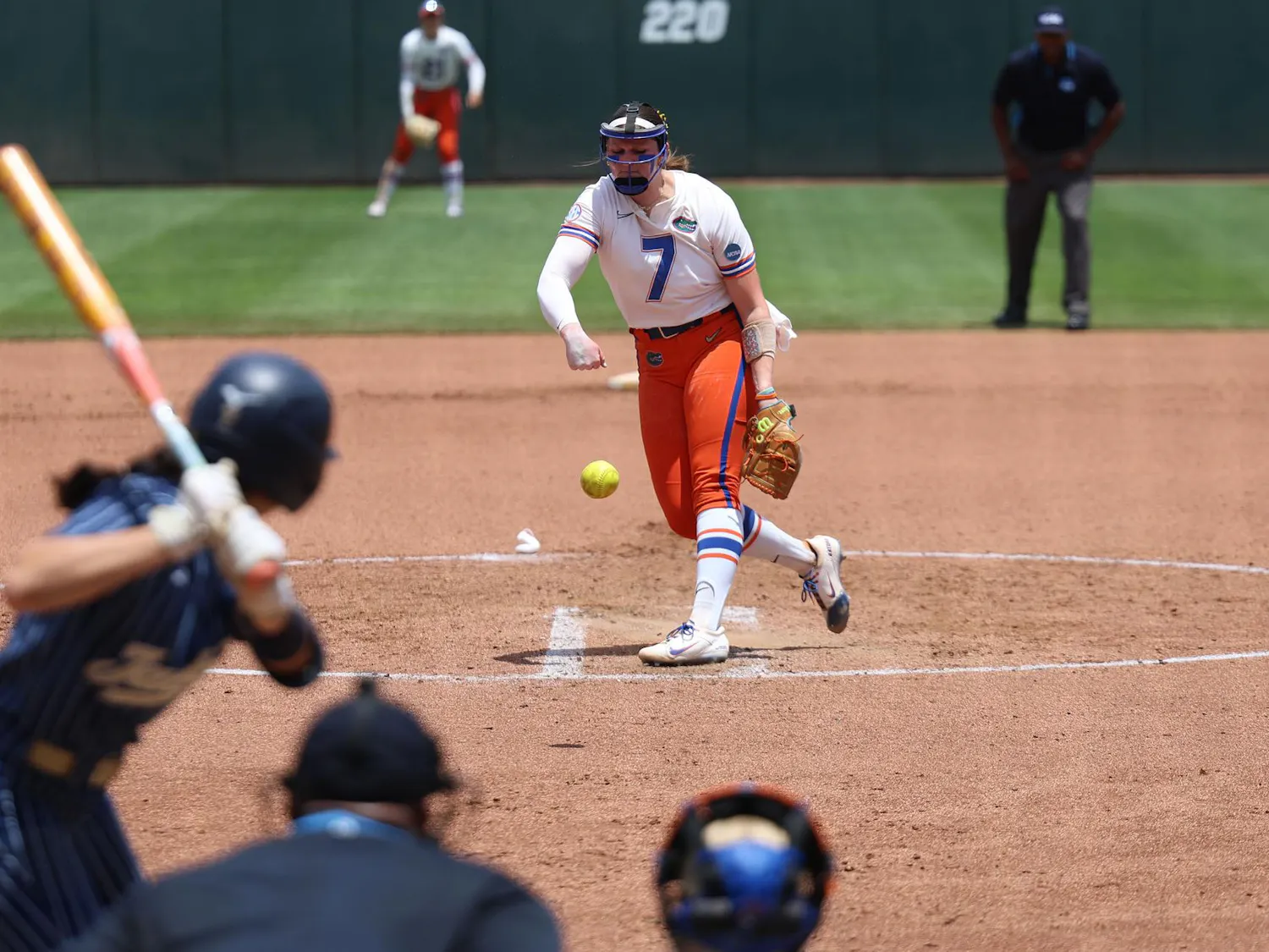 Florida’s starting pitcher Keagan Rothrock (7) pitches during an NCAA Regional softball game against Georgia Tech, Sunday, May 17, 2026, in Gainesville, Fla.