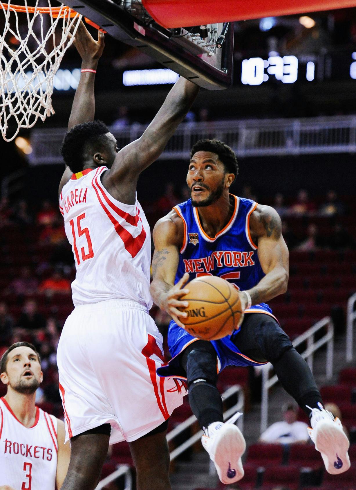 In this Tuesday, Oct. 4, 2016, photo, New York Knicks guard Derrick Rose plays in an NBA preseason game in Houston. NBA star Rose is set to return to the witness stand in a $21 million lawsuit that alleges he and two friends raped an incapacitated woman. Before Rose retakes the stand Tuesday, Oct. 11, a judge will consider a mistrial request from Rose's lawyer. (AP Photo/George Bridges)