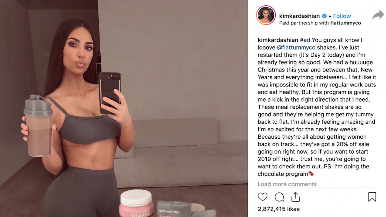 Kim Kardashian promoting Flat Tummy Tea on her Instagram.