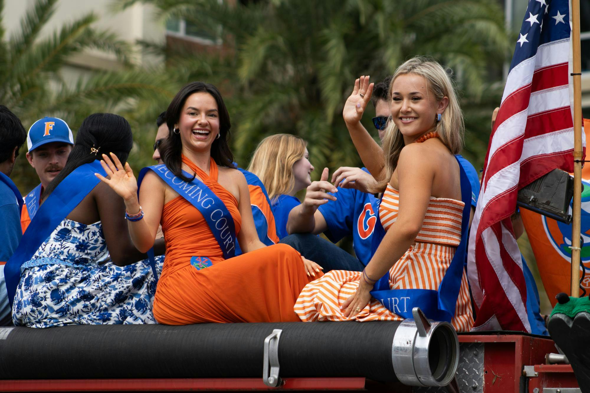 Members of the UF Homecoming Court wave to the crowd during the UF Homecoming Parade, Friday, Oct. 9, 2026, in Gainesville, Fla.