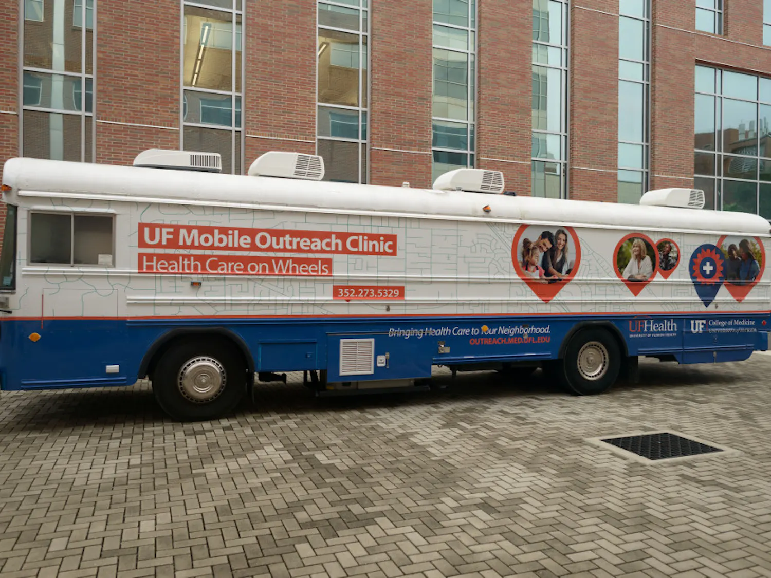 The Mobile Clinic is a large bus containing two exam rooms, a laboratory and a waiting area.
