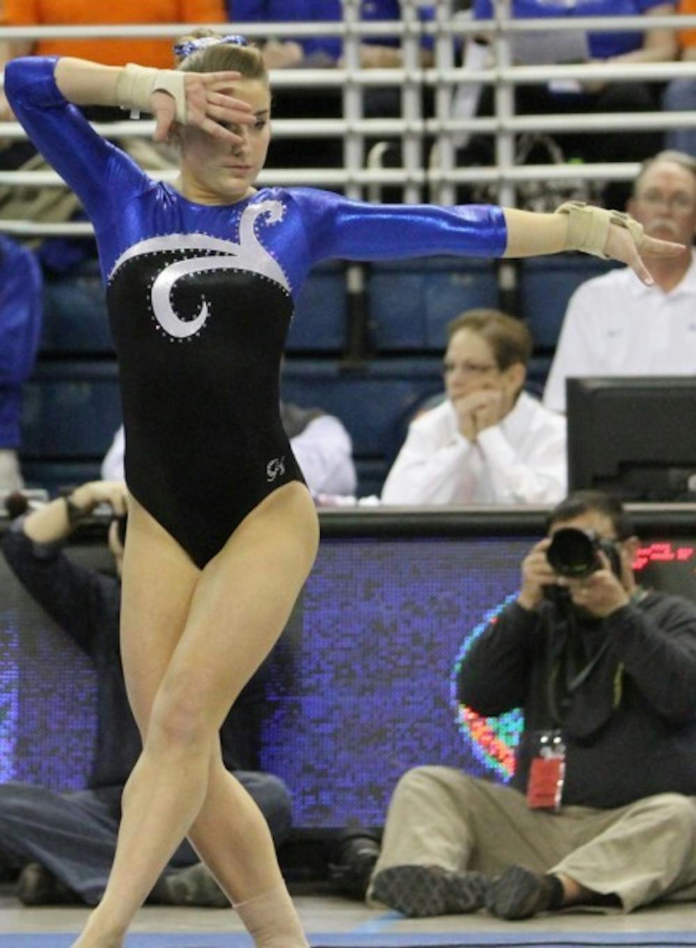 <p>Florida senior gymnast Amy Ferguson scored a season-high 9.875 on floor against LSU last weekend.</p>