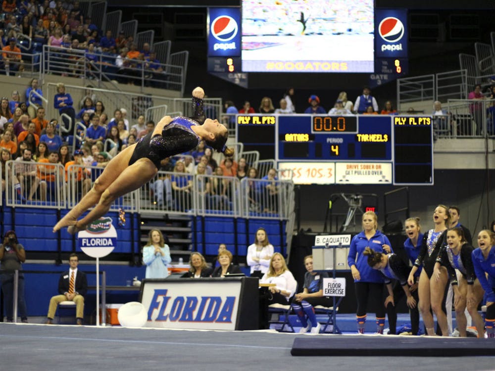 Bridgett Caquatto performs on floor during Florida's win over North Carolina on March 11, 2016, in the O'Connell Center.