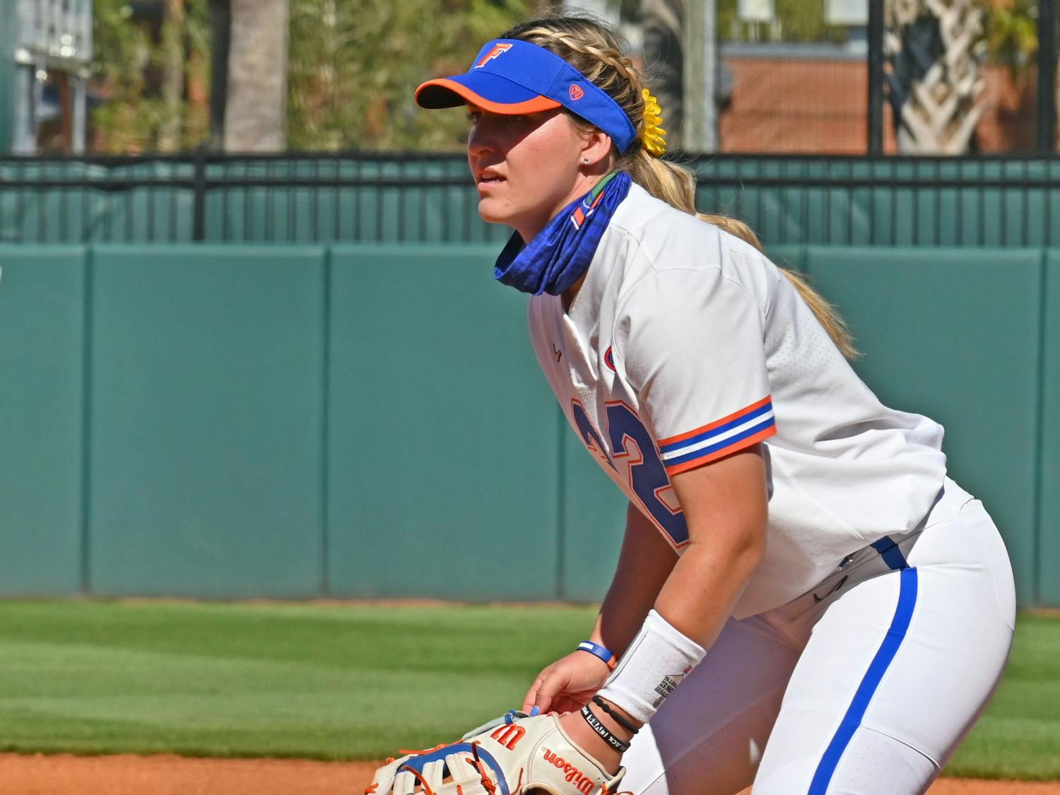 Kendyl Lindaman in the field on Feb 20. Lindaman and the Gators host USF Friday