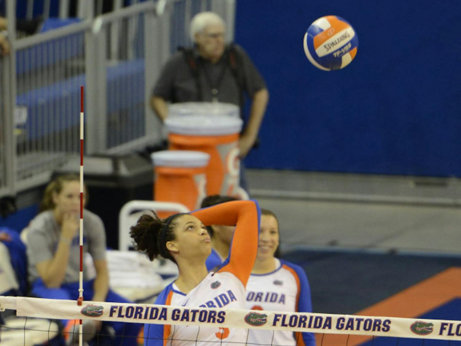 Alex Holston swings at the ball during Florida's 3-0 win against Tennessee on Oct. 27 in the O'Connell Center.