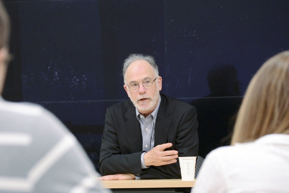 Ross Wilson, a former U.S. ambassador to Turkey and Azerbaijan, answers students’ questions during a Q&amp;A session in Marston Science Library on Thursday. “I wanted to do foreign policy,” he said. “That is what I wanted to do as a career.”