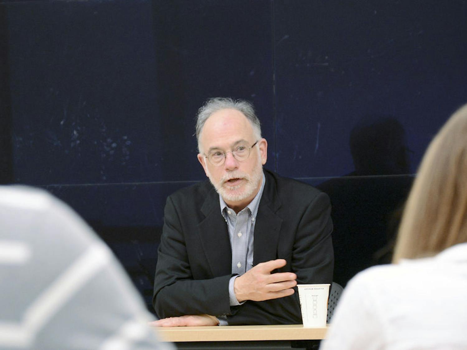 Ross Wilson, a former U.S. ambassador to Turkey and Azerbaijan, answers students’ questions during a Q&amp;A session in Marston Science Library on Thursday. “I wanted to do foreign policy,” he said. “That is what I wanted to do as a career.”