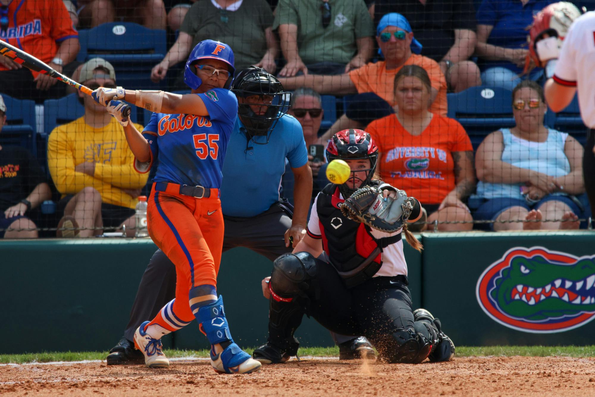 Florida graduate student utility player Pal Egan swings in the Gators' 8-7 win against the Georgia Bulldogs Saturday, April 15, 2023.