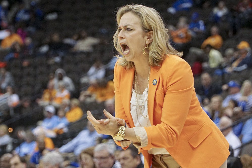 <p>Amanda Butler calls out instructions during Florida's 92-69 loss to Kentucky at the SEC Tournament on March 4, 2016.</p>