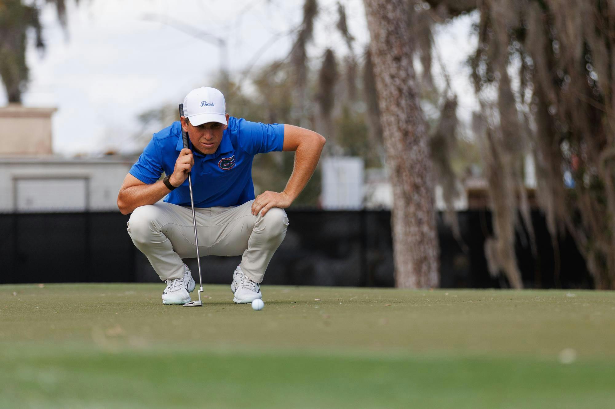 Florida’s Jack Turner sets up a putt during the Gators Invitational, an NCAA golf tournament, at the Mark Bostick Golf Course, Sunday, Feb. 15, 2026, in Gainesville, Fla.
