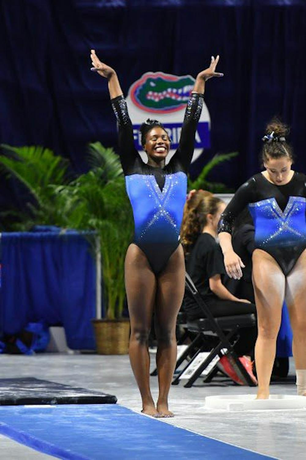 <p>UF gymnast Sierra Alexander finishes performing a routine during Florida's win against Missouri on Feb. 24, 2017, in the O'Connell Center.</p>