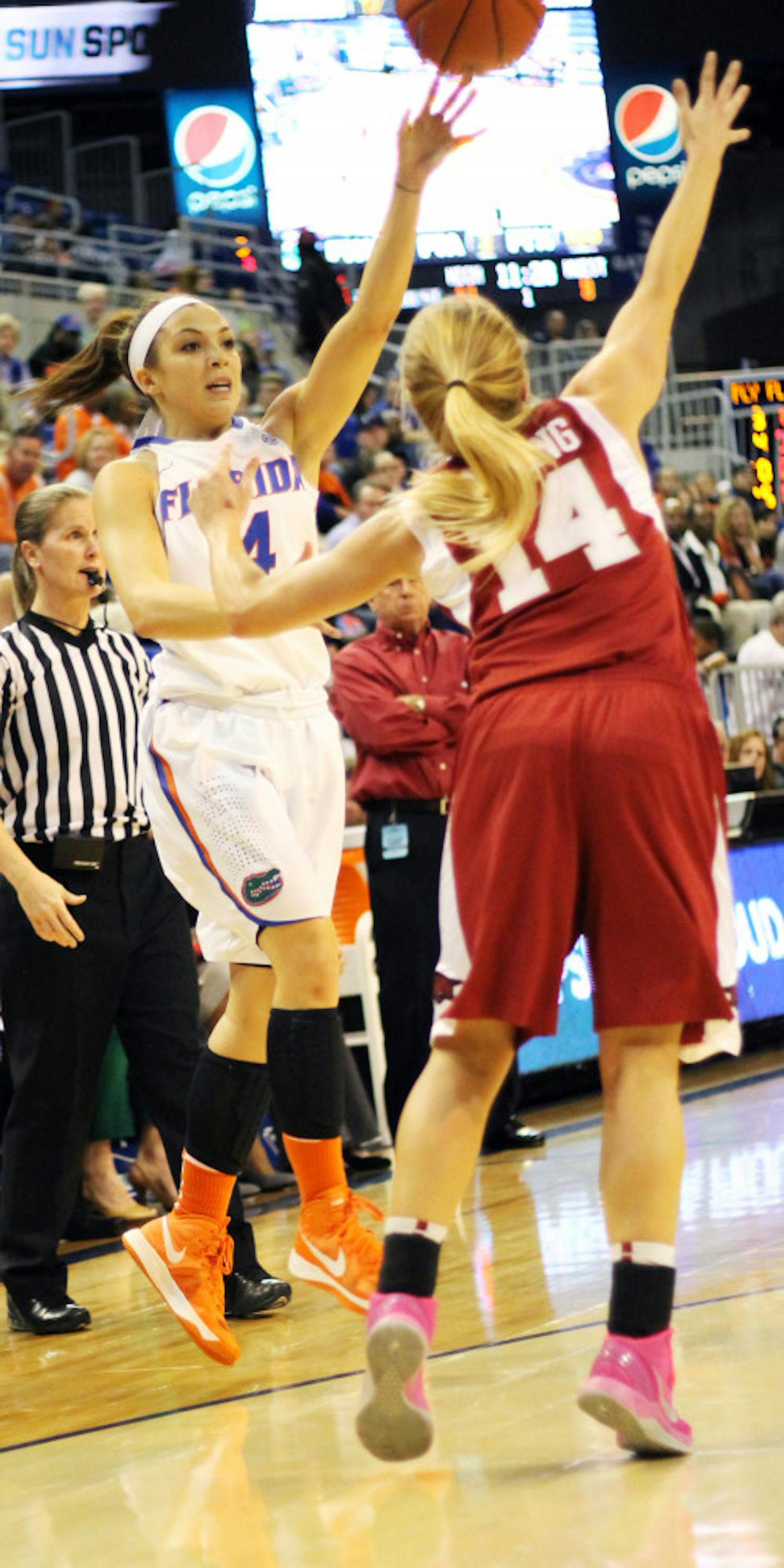 Guard Carlie Needles shoots during Florida's 69-58 loss to Arkansas on Feb. 28 in the O'Connell Center. Needles hit 34.1 percent of her three-point shots last season.