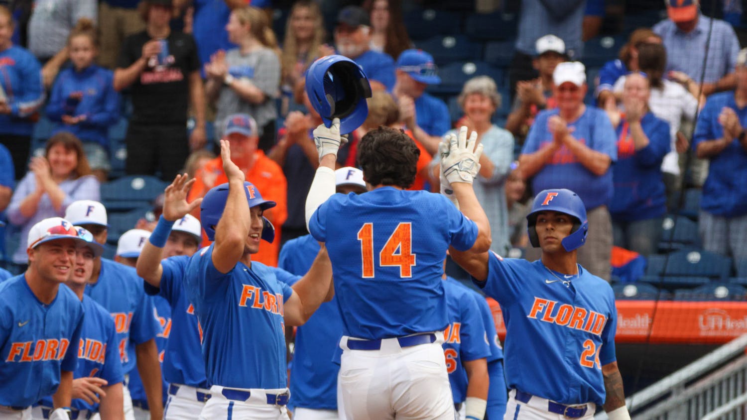 Florida two-way player Jac Caglianone walks to the dugout after a home run in the Gators' 14-6 loss to the Miami Hurricanes March 4, 2023.