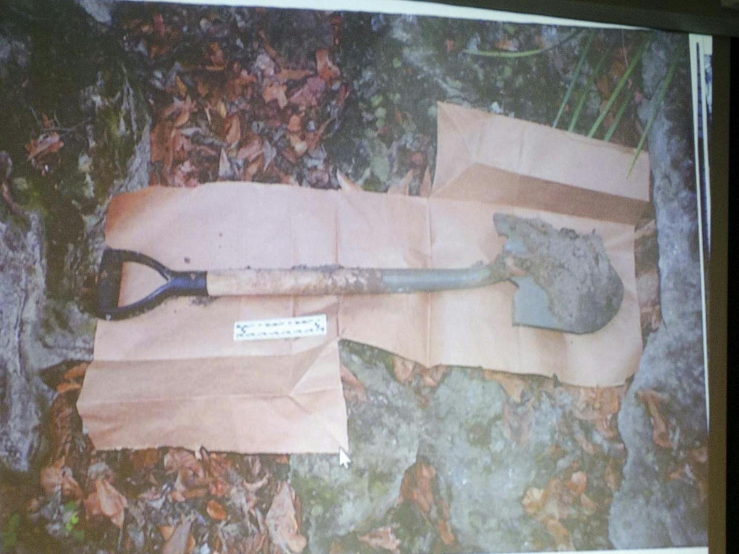 The shovel found under a boardwalk at Spyglass Apartments, right around the corner from Pedro Bravo’s apartment.