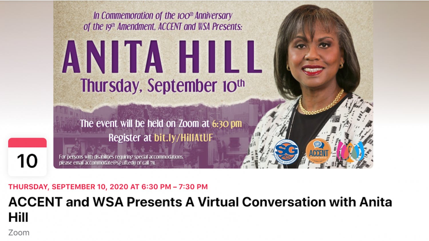 Anita Hill spoke to UF in a 45-minute virtual interview Thursday. The event was be moderated by Debra Walker King, a UF English professor, and was hosted by Accent Speakers Bureau and the Women’s Student Association.
