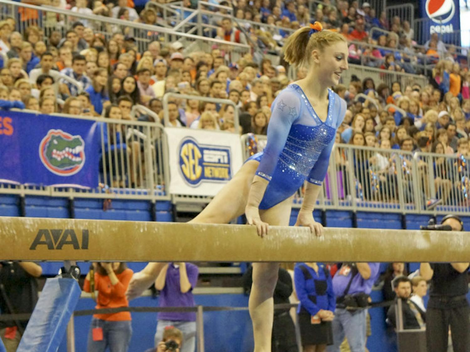 Alex McMurtry performs her balance beam routine during Florida's win against Georgia on Jan. 30, 2015.