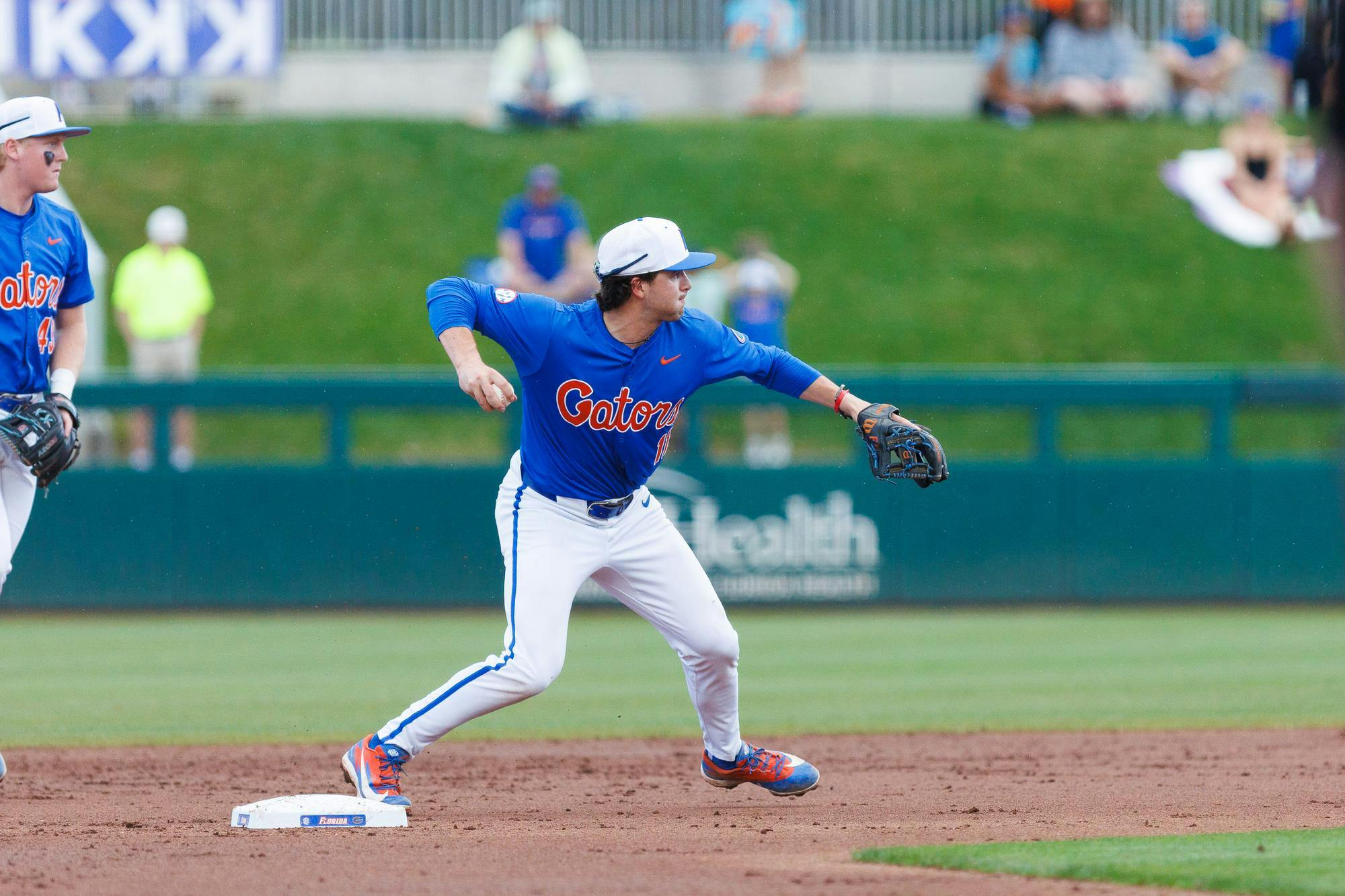 Florida Gators infielder Brendan Lawson throws the ball to first base during an NCAA Baseball game against High Point, Saturday, March 7, 2026, in Gainesville, Fla.