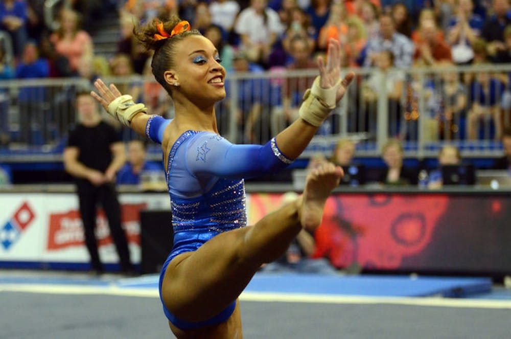 <p><span>Kytra Hunter performs her floor exercise during Florida's 197.60-196.950 win against Georgia on Jan. 30 in the O'Connell Center. Hunter was named the 2015 Honda Sports Award&nbsp;recipient&nbsp;for gymnastics on Friday.</span></p>