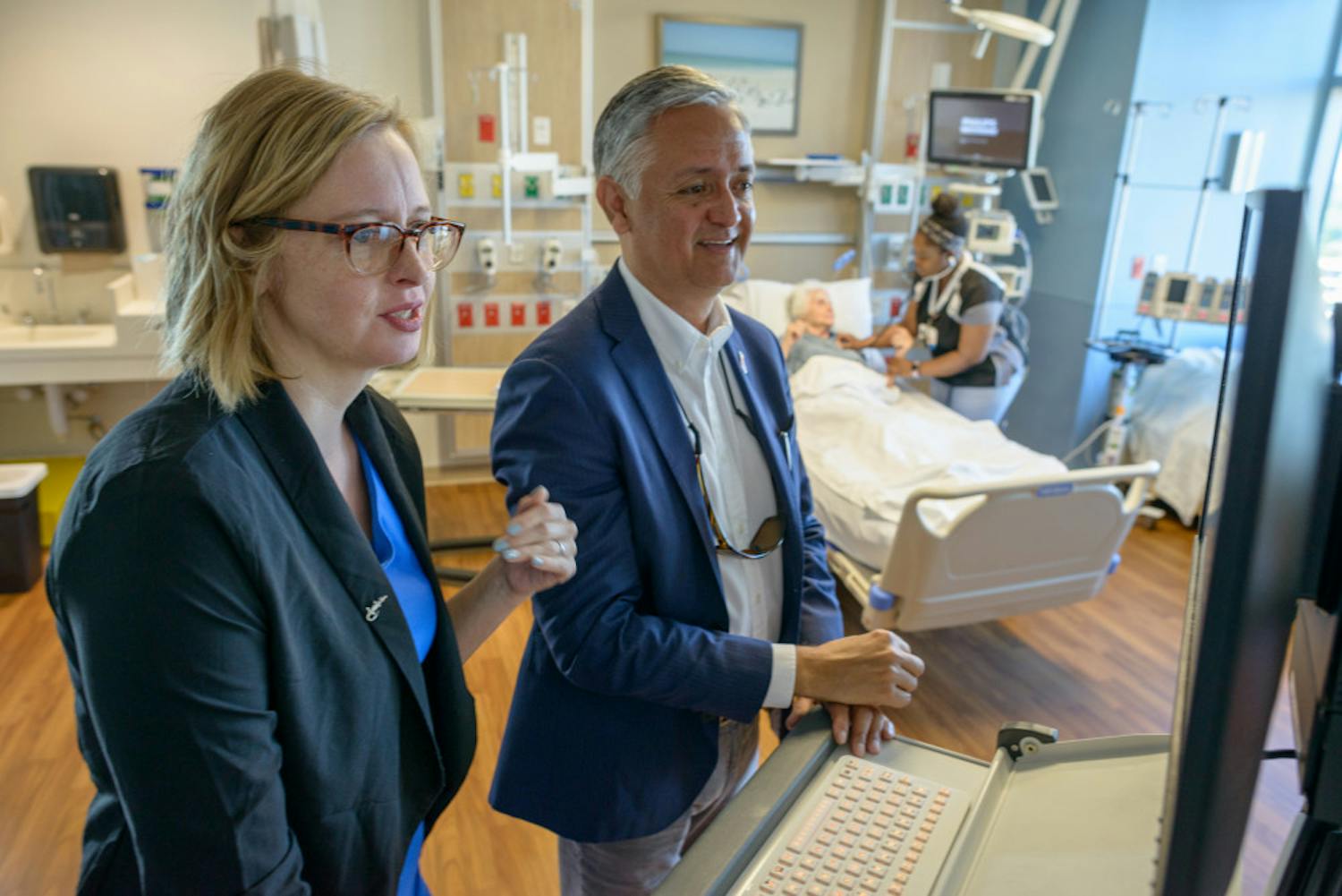 Ragnhildur Bjarnadottir, Ph.D., left, and Robert Lucero, Ph.D., plan to use nurses' notes for their project in improving the safety for hospitalized older adults.