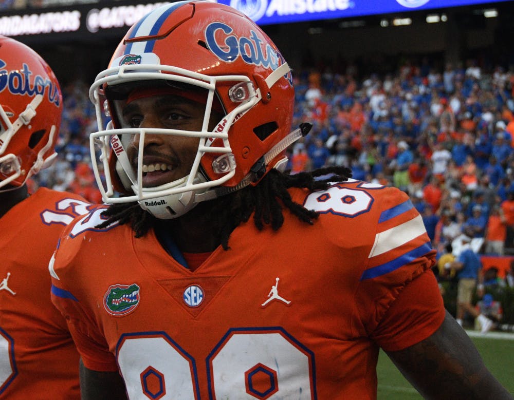 <p>Junior wide receiver Tyrie Cleveland made an impact play on special teams in the Gators' 48-10 win over Colorado State. In the second quarter, he recovered a blocked punt for a touchdown just before the ball went out of the back of the end zone for a touchback. </p>