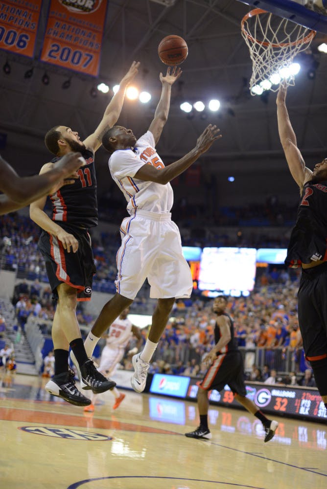 DeVon Walker attempts a layup down the lane during Florida’s 72-50 win against Georgia on Jan. 14 in the O’Connell Center.