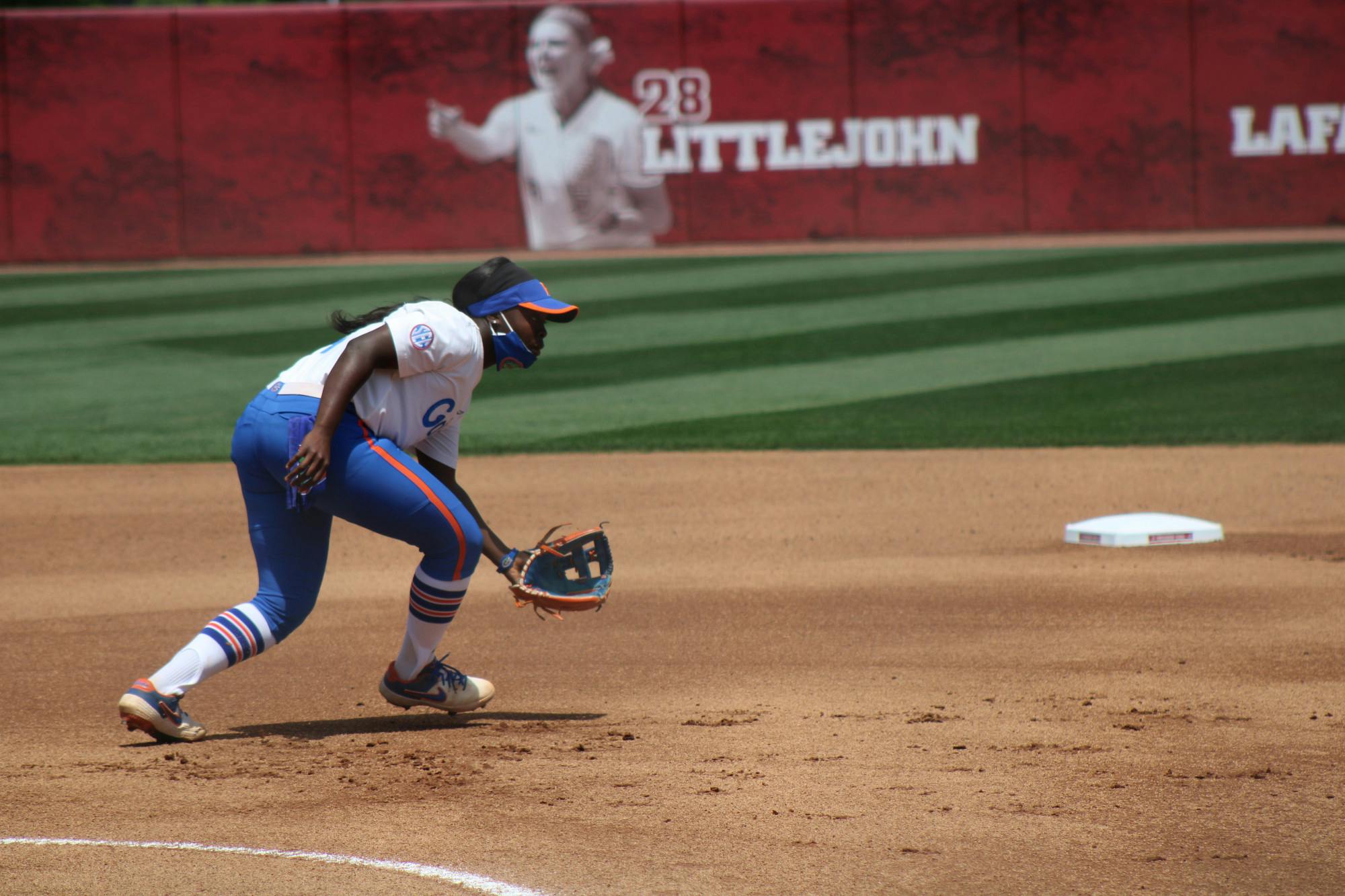 Charla Echols fields a ball against Alabama on April 17. Echols won the game in walk-off fashion with a three-run home run Friday.
