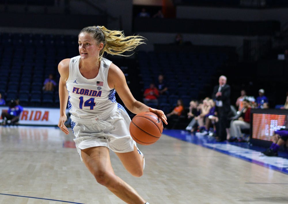 Florida guard Kristina Moore led the team in first-half points, but Towson blew the Gators away 87-70.