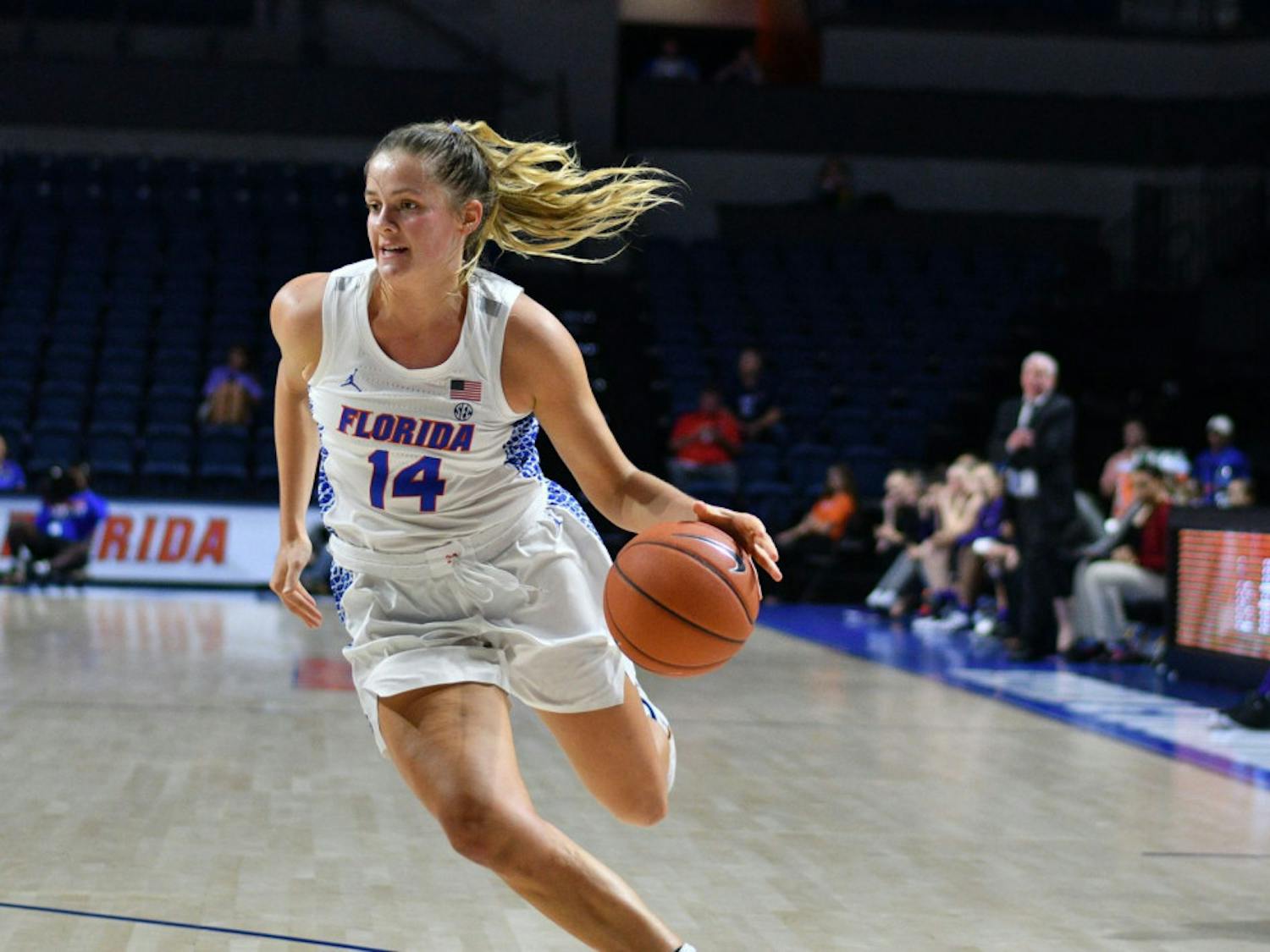 Florida guard Kristina Moore led the team in first-half points, but Towson blew the Gators away 87-70.