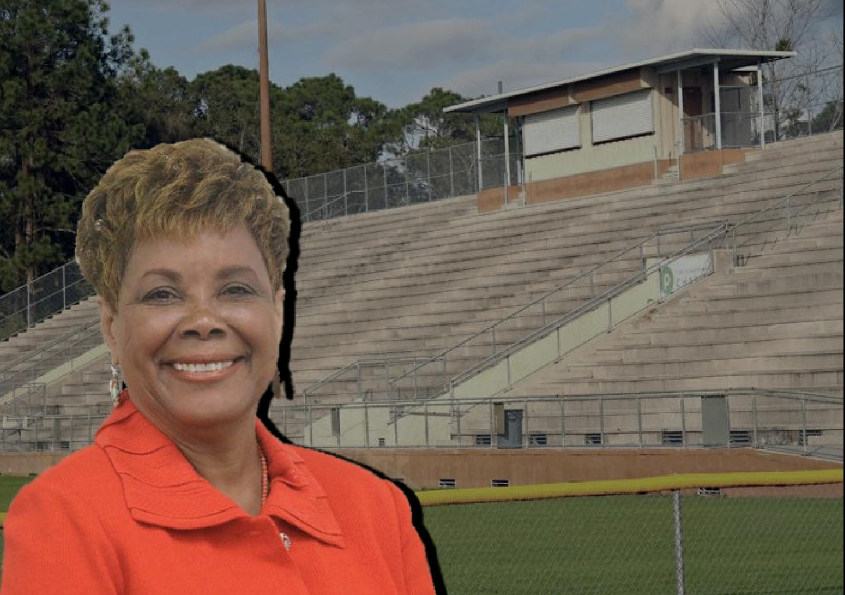 Graphic of Commissioner Cynthia Chestnut and Citizens Field. Chesnut’s East Gainesville sports complex proposal has sparked debate among East Gainesville residents  