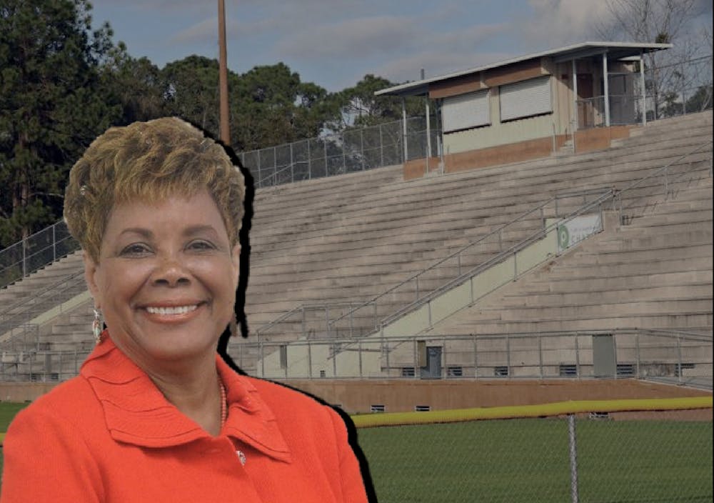 <p>Graphic of Commissioner Cynthia Chestnut and Citizens Field. Chesnut’s East Gainesville sports complex proposal has sparked debate among East Gainesville residents  </p>