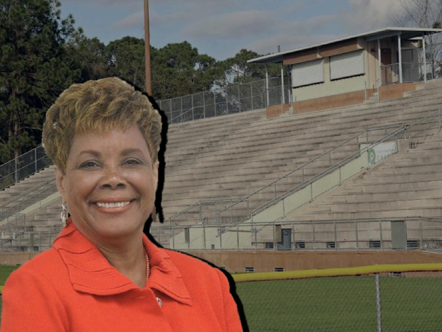 Graphic of Commissioner Cynthia Chestnut and Citizens Field. Chesnut’s East Gainesville sports complex proposal has sparked debate among East Gainesville residents