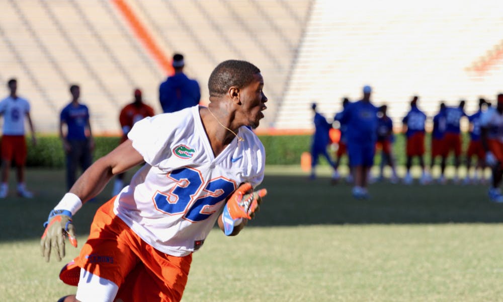 <p>Sophomore running back Adarius Lemons was one of several players subjected to a heavy workload during Florida's practice on Tuesday. </p>