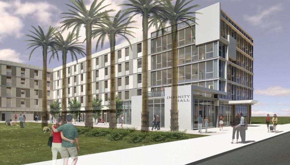 <p dir="ltr">An artist’s rendering displays a new residence hall for UF students scheduled for completion in 2015. The dorm will be tailored to entrepreneurial students.</p>
