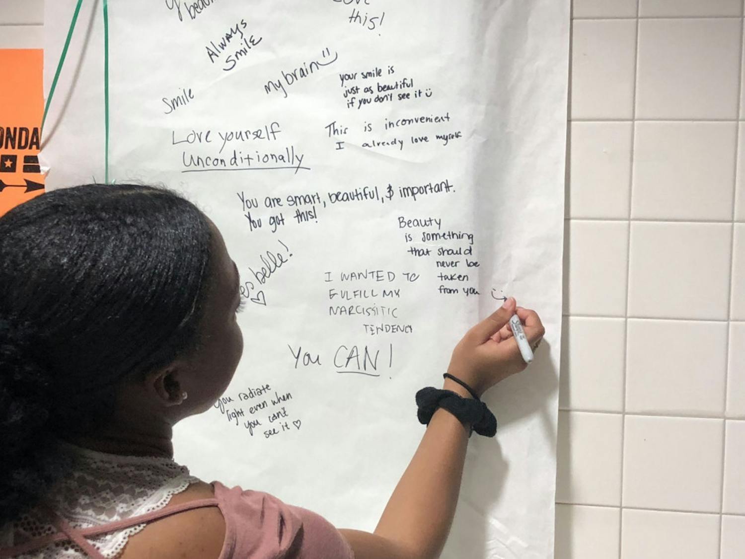 Marissa Jadotte, a 20-year-old UF health science sophomore, wrote a message to remind fellow students that 'beauty is something that should never be taken away from you."&nbsp;