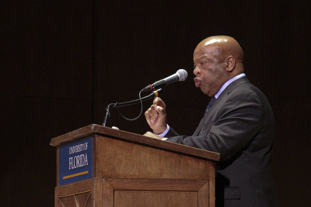 <p>Civil rights activist and U.S. Representative John Lewis (D-Ga) speaks in the University Auditorium to celebrate the 50th Anniversary of the Voting Rights Act on Oct. 16, 2015. "Voting is the most sacred tool of nonviolence, and it must be used," he said.</p>