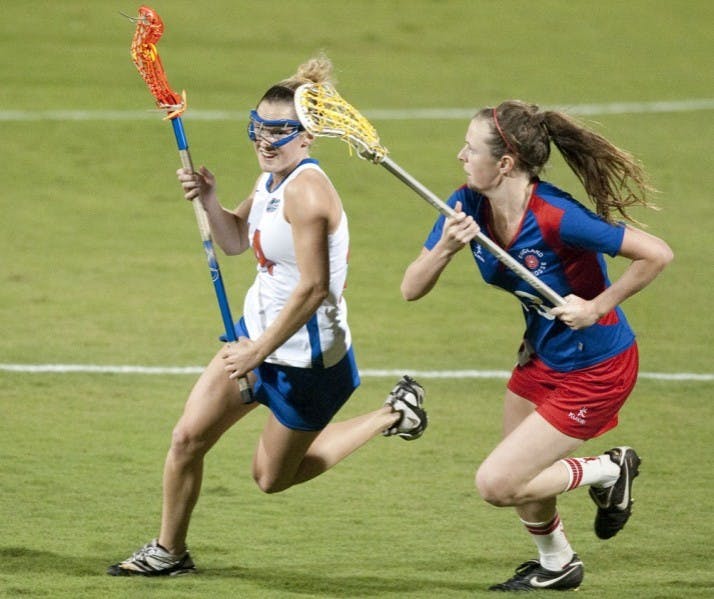 Florida freshman midfielder Nora Barry (left) scored a goal in an exhibition game against England on Jan. 26 shortly after English defender Emily Gray picked up a yellow card.
