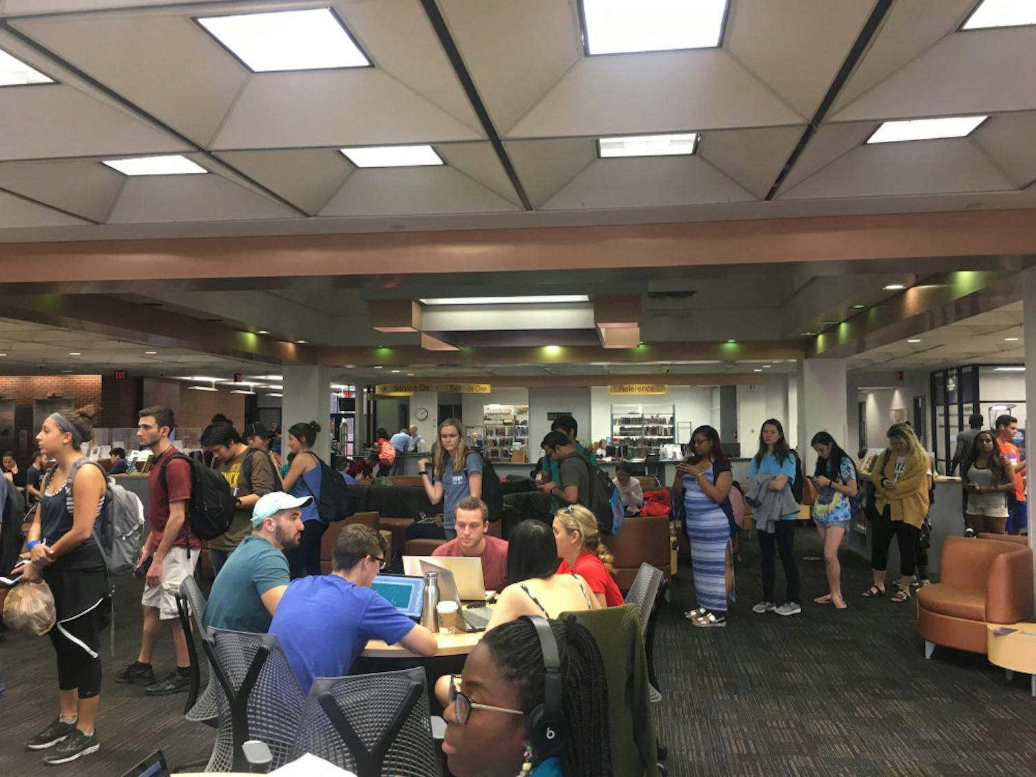 Students wait to vote in Marston Science Library on Tuesday.
