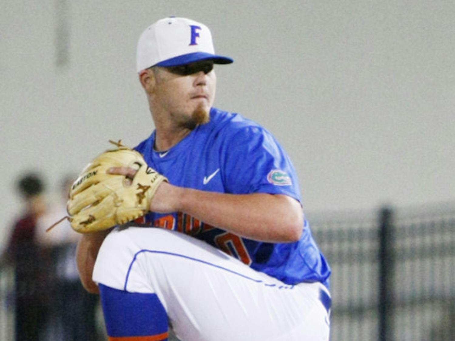 Closer Austin Maddox pitches against LSU on April 5. Vanderbilt stole six bases with Maddox on the mound against Florida on May 26