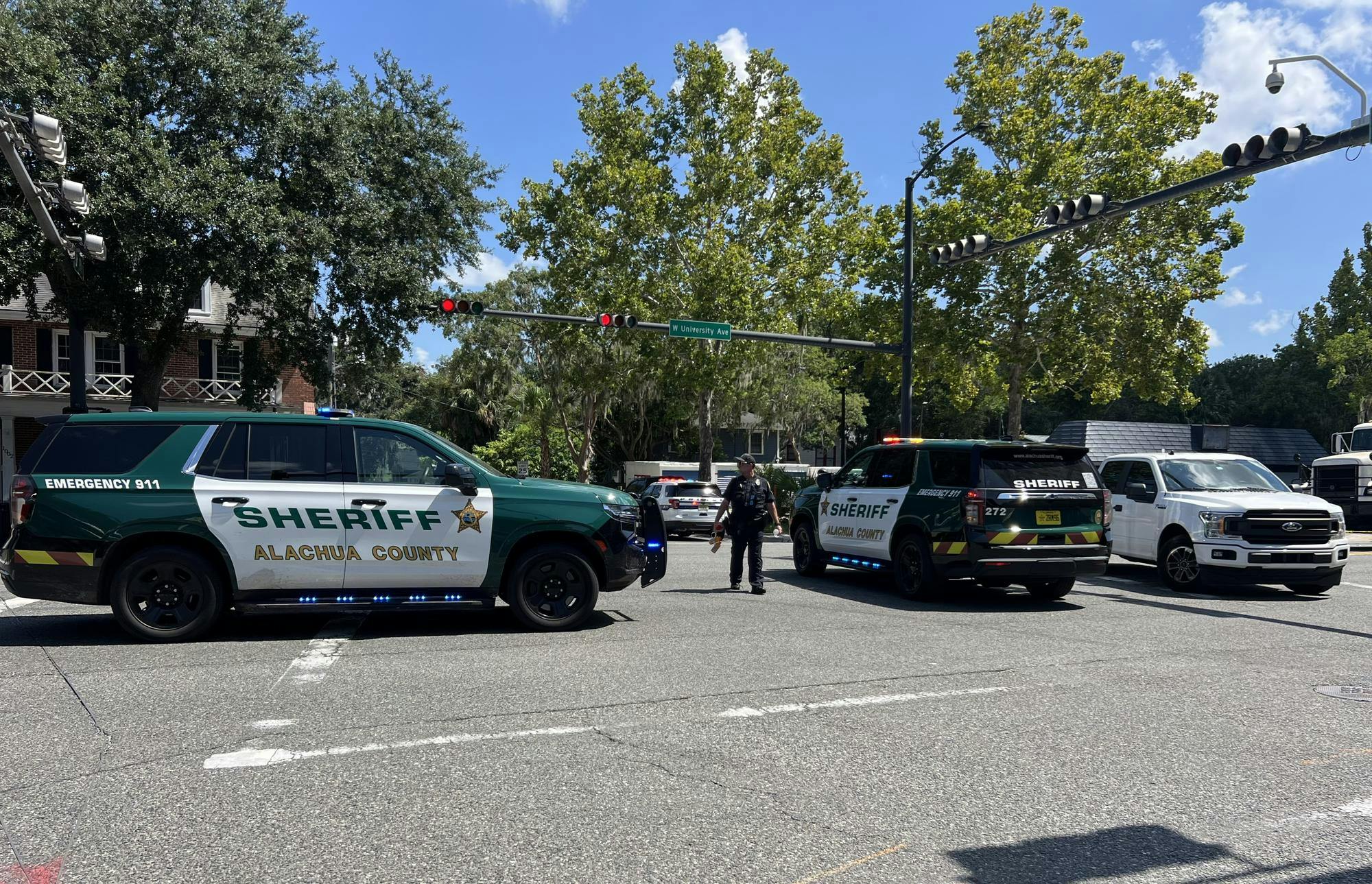 Alachua County Sheriff's Office deputies blocked West University Avenue after responding to an armed suspect on Tuesday, July 29, 2025. 