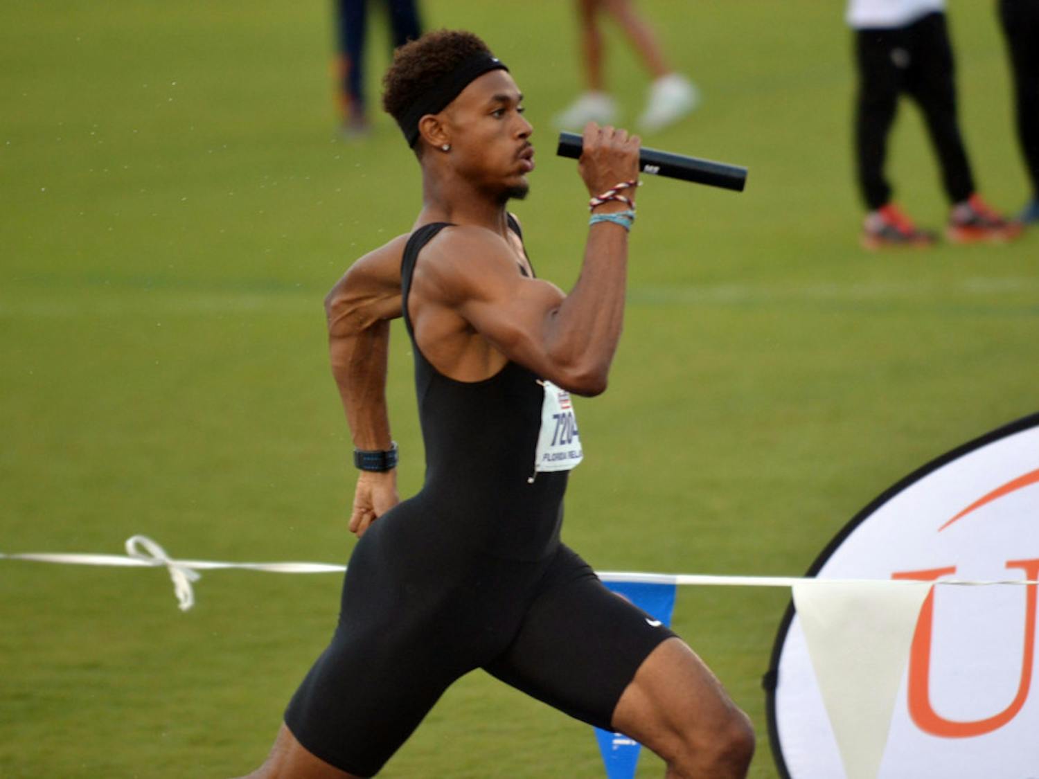 Najee Glass races in the 4x400-meter dash to close out the 2015 Florida Relays on April 4 at the Percy Beard Track.